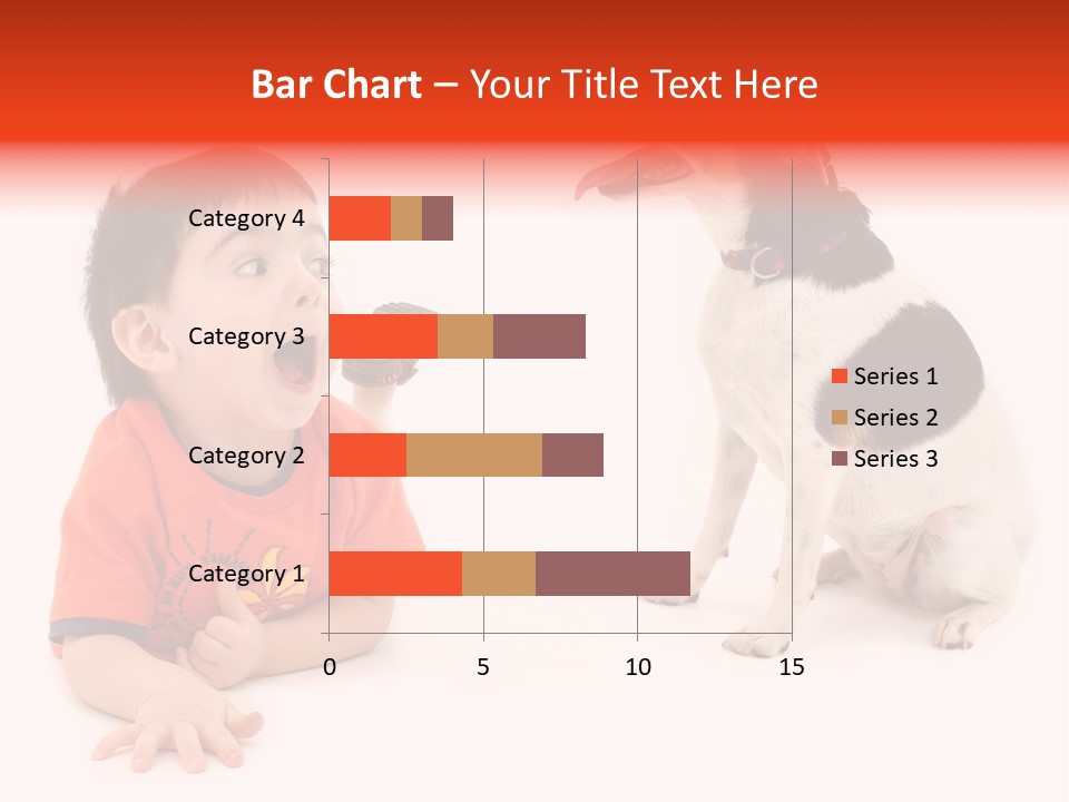 Toddler Boy On Floor Playing With Dog. Shot In Studio Over White. PowerPoint Template