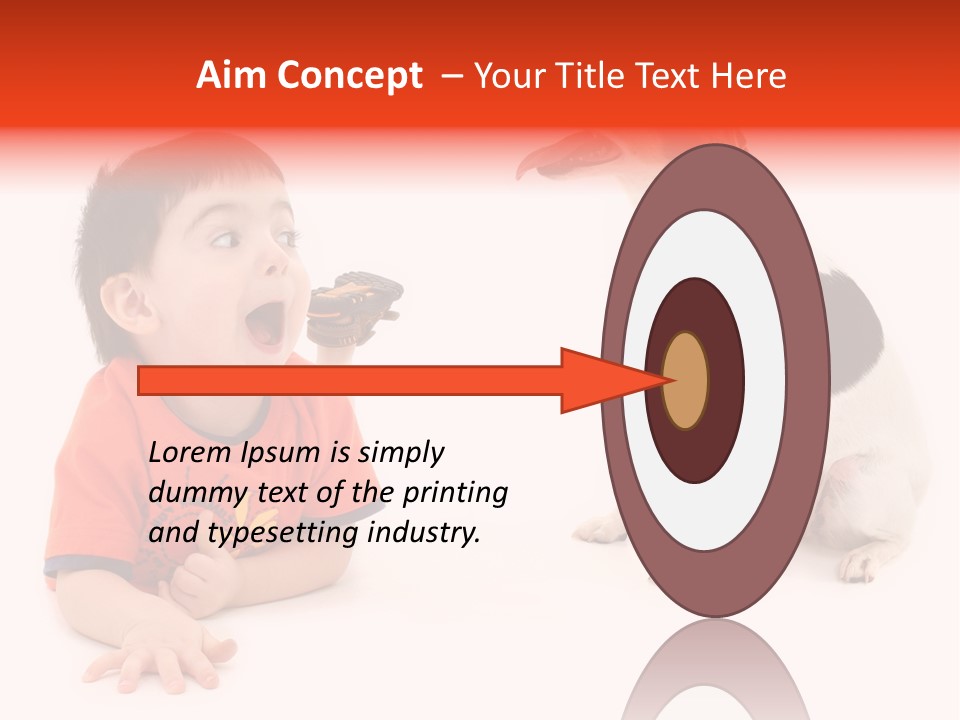 Toddler Boy On Floor Playing With Dog. Shot In Studio Over White. PowerPoint Template