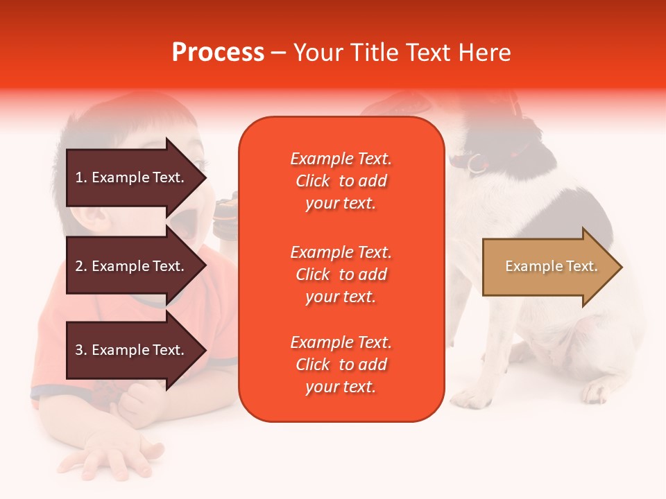 Toddler Boy On Floor Playing With Dog. Shot In Studio Over White. PowerPoint Template