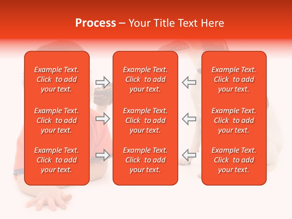 Toddler Boy On Floor Playing With Dog. Shot In Studio Over White. PowerPoint Template
