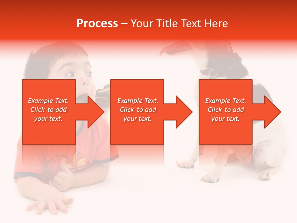 Toddler Boy On Floor Playing With Dog. Shot In Studio Over White. PowerPoint Template