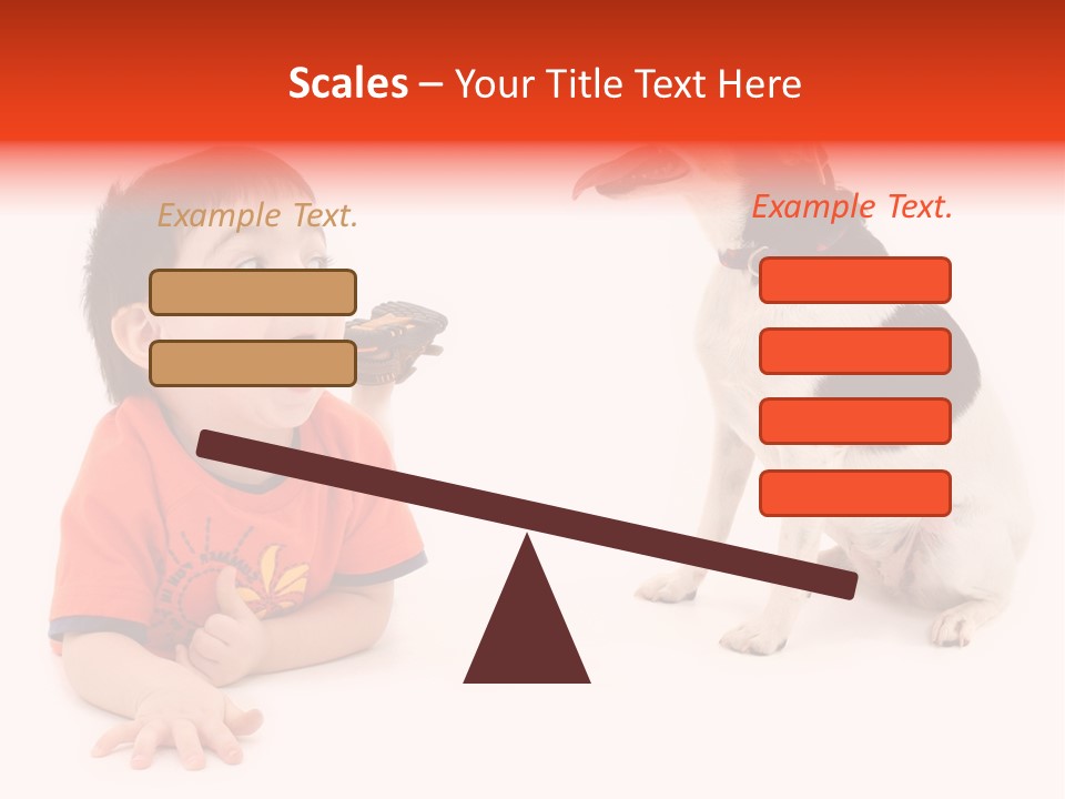 Toddler Boy On Floor Playing With Dog. Shot In Studio Over White. PowerPoint Template