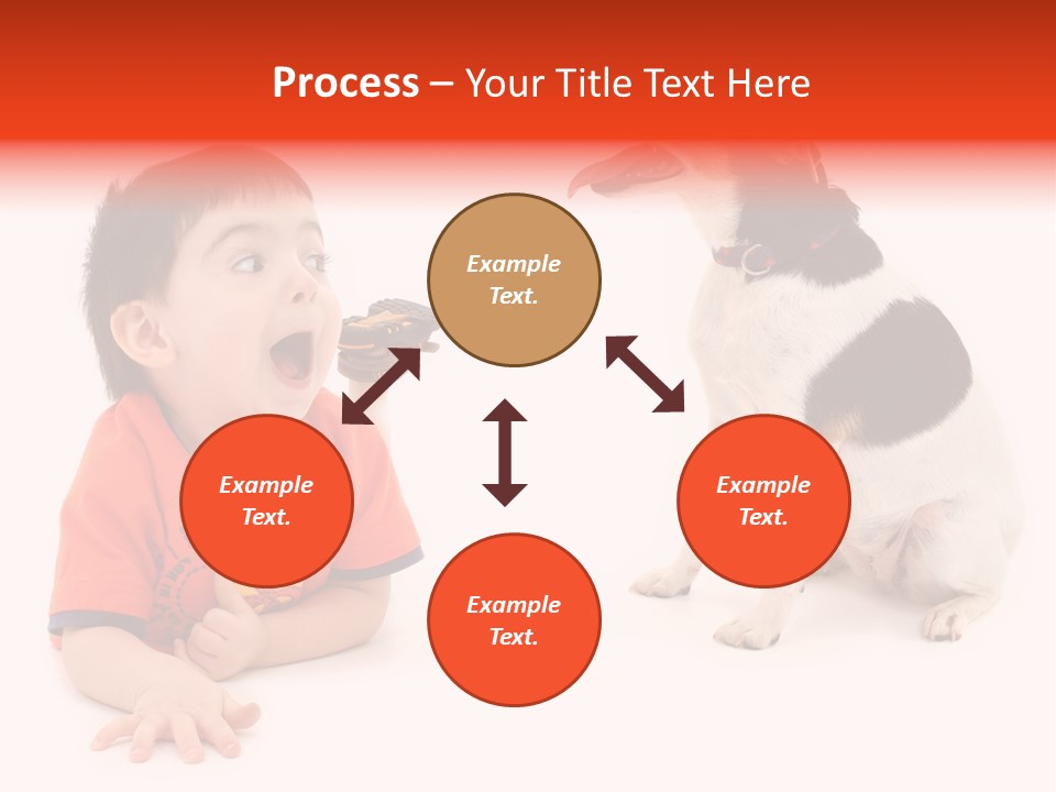 Toddler Boy On Floor Playing With Dog. Shot In Studio Over White. PowerPoint Template