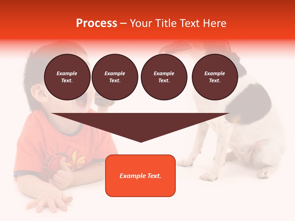 Toddler Boy On Floor Playing With Dog. Shot In Studio Over White. PowerPoint Template