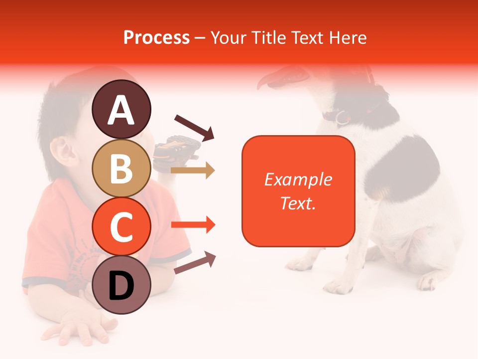 Toddler Boy On Floor Playing With Dog. Shot In Studio Over White. PowerPoint Template