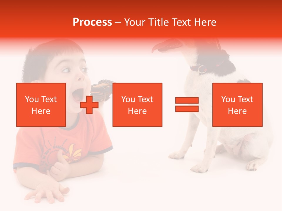 Toddler Boy On Floor Playing With Dog. Shot In Studio Over White. PowerPoint Template