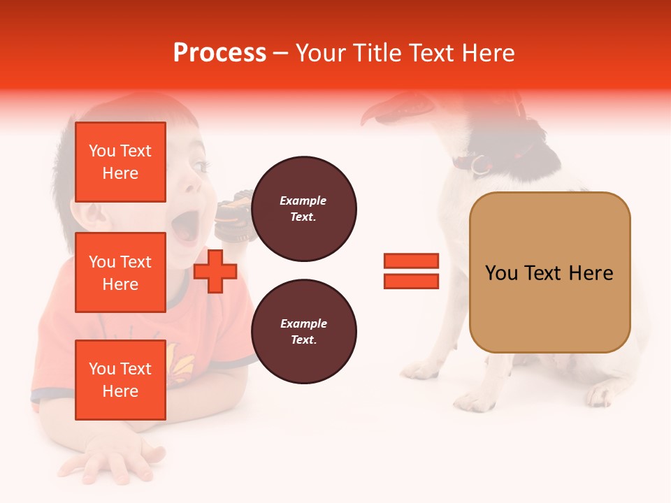 Toddler Boy On Floor Playing With Dog. Shot In Studio Over White. PowerPoint Template