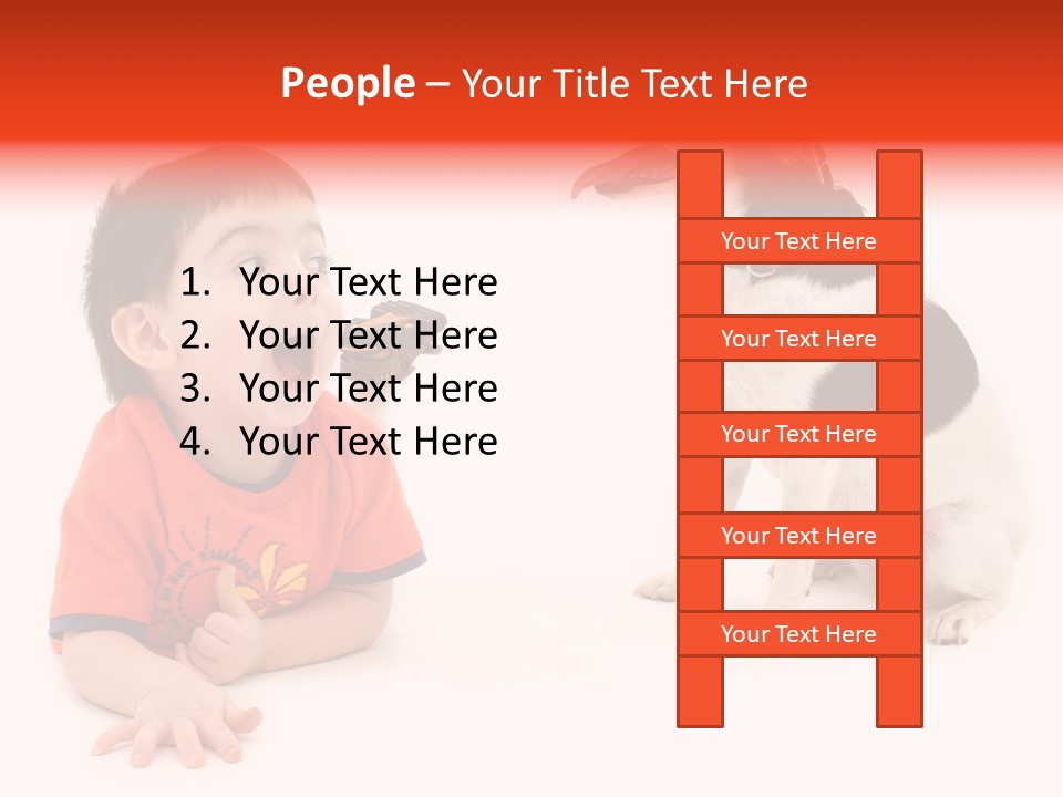 Toddler Boy On Floor Playing With Dog. Shot In Studio Over White. PowerPoint Template