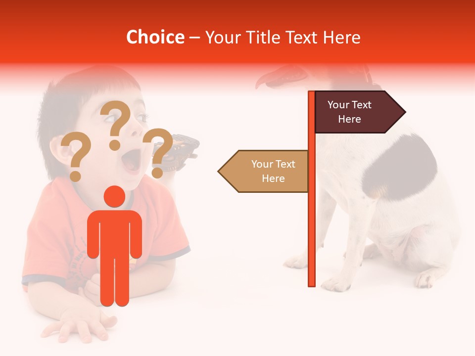 Toddler Boy On Floor Playing With Dog. Shot In Studio Over White. PowerPoint Template