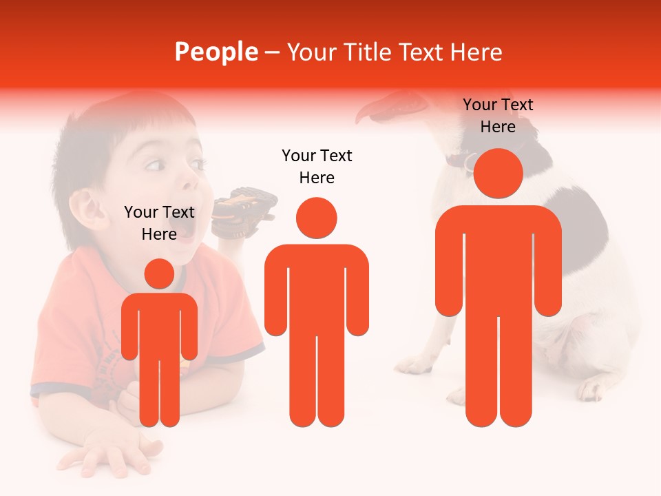 Toddler Boy On Floor Playing With Dog. Shot In Studio Over White. PowerPoint Template