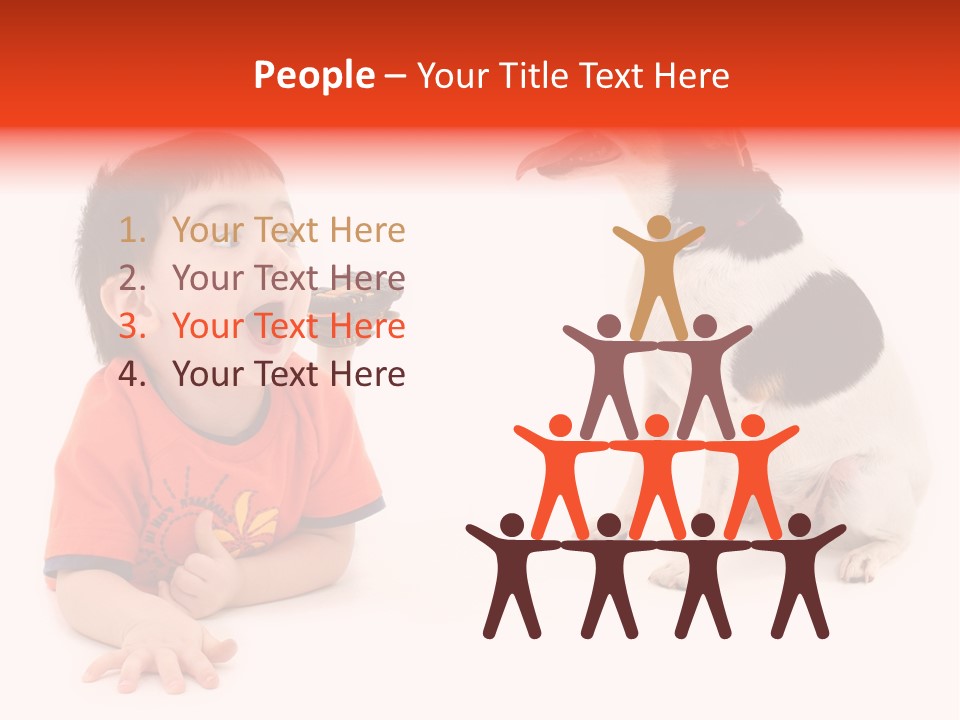 Toddler Boy On Floor Playing With Dog. Shot In Studio Over White. PowerPoint Template