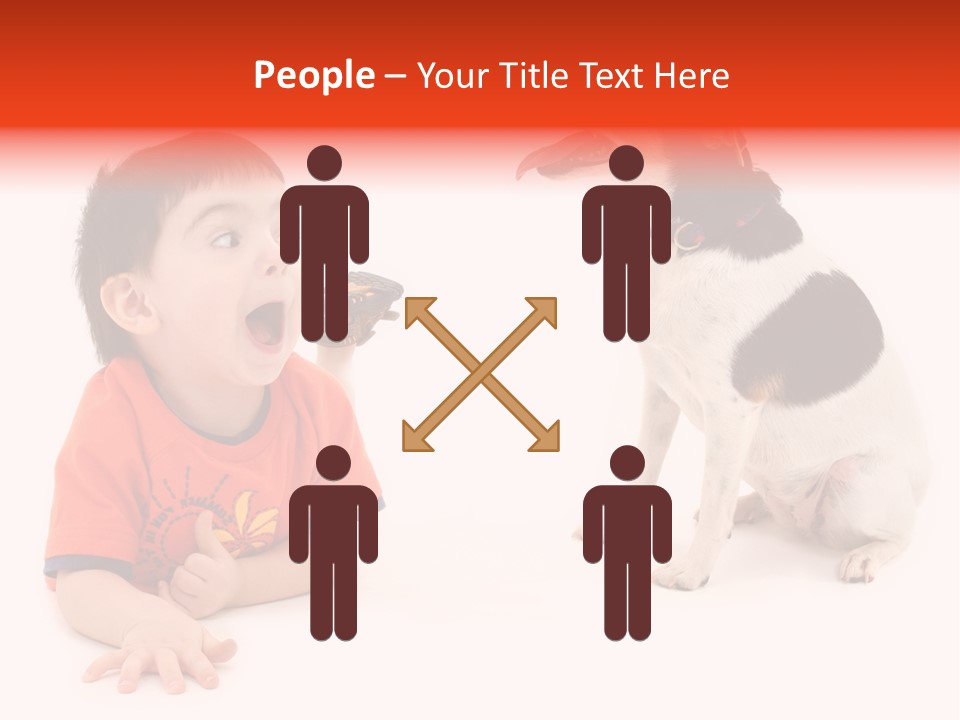 Toddler Boy On Floor Playing With Dog. Shot In Studio Over White. PowerPoint Template