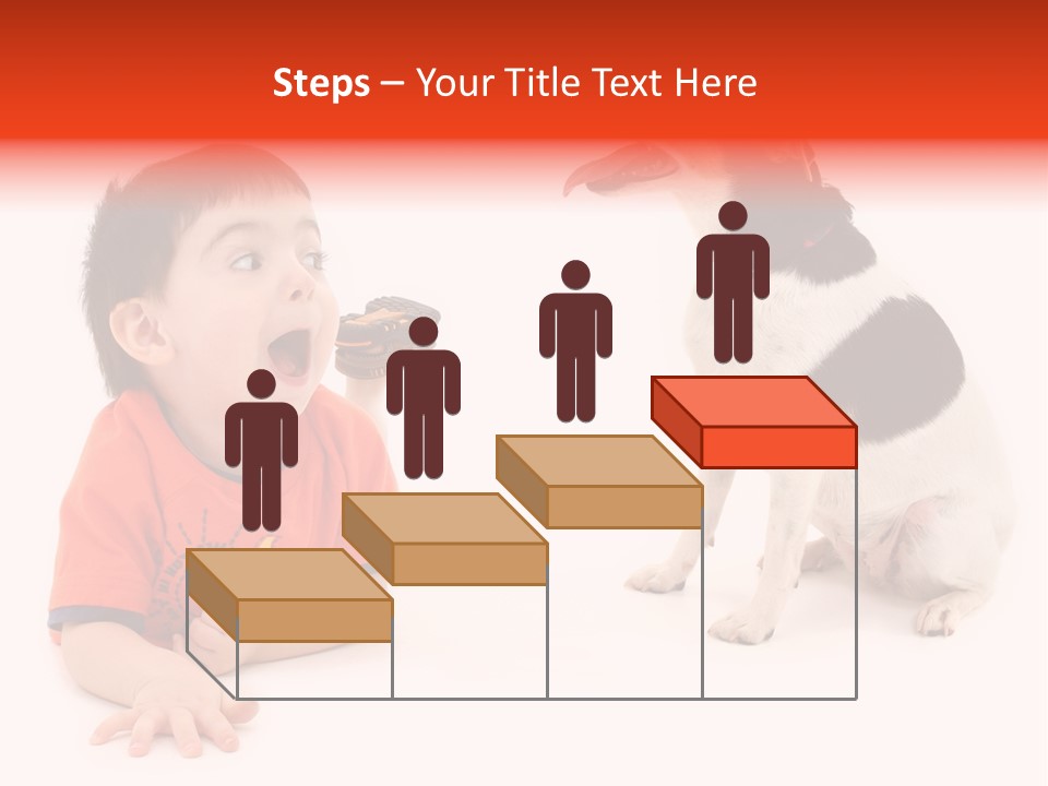 Toddler Boy On Floor Playing With Dog. Shot In Studio Over White. PowerPoint Template