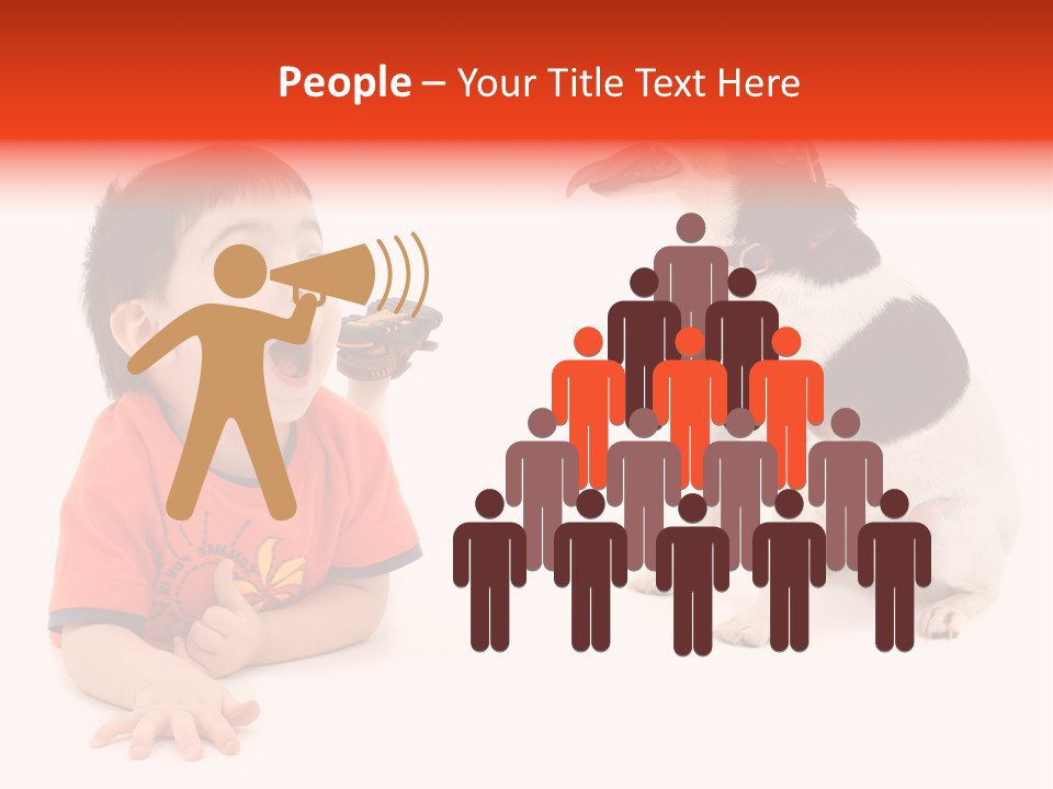 Toddler Boy On Floor Playing With Dog. Shot In Studio Over White. PowerPoint Template