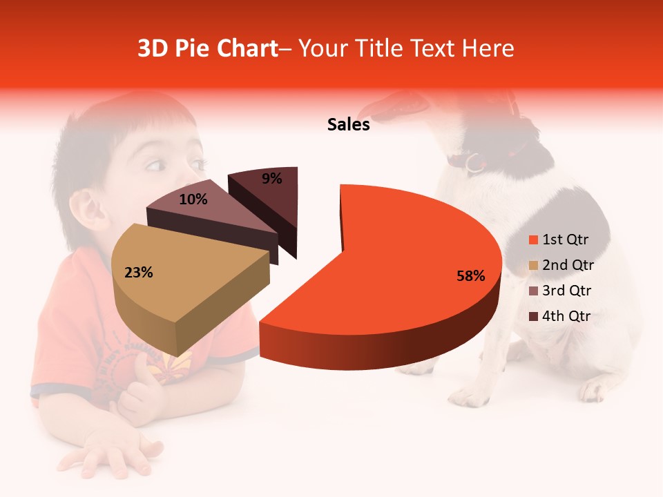 Toddler Boy On Floor Playing With Dog. Shot In Studio Over White. PowerPoint Template