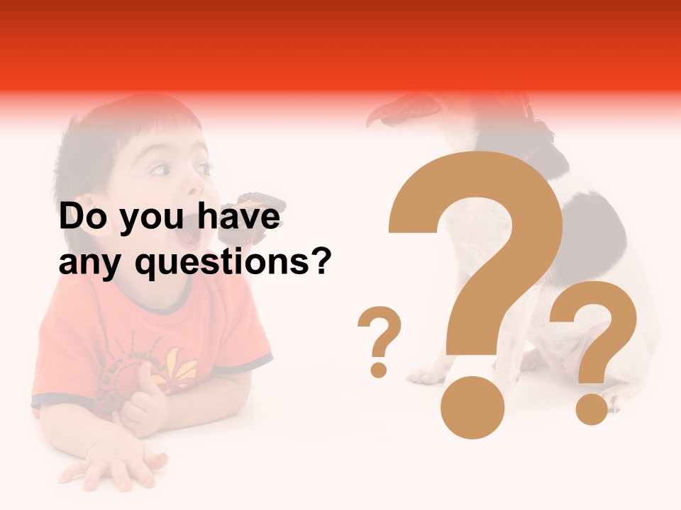 Toddler Boy On Floor Playing With Dog. Shot In Studio Over White. PowerPoint Template