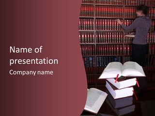 Legal Books On Table - South African Law Reports - Intern Doing Research PowerPoint Template