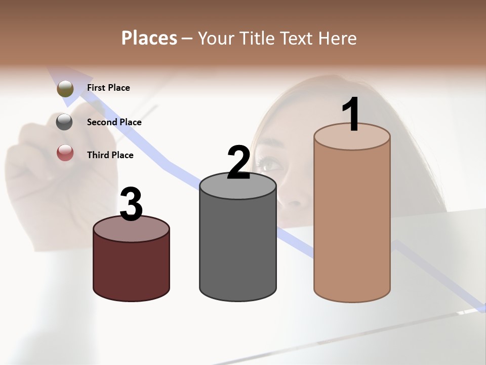Business Woman Drawing A Graph On A Glass Window In An Office - Focus Is On Graph PowerPoint Template