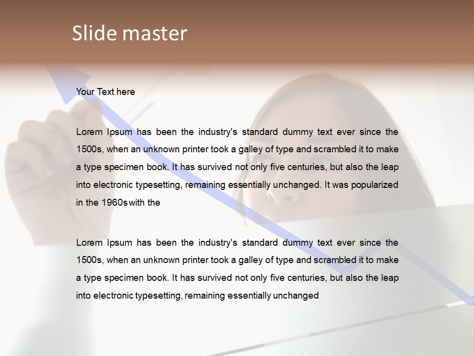 Business Woman Drawing A Graph On A Glass Window In An Office - Focus Is On Graph PowerPoint Template