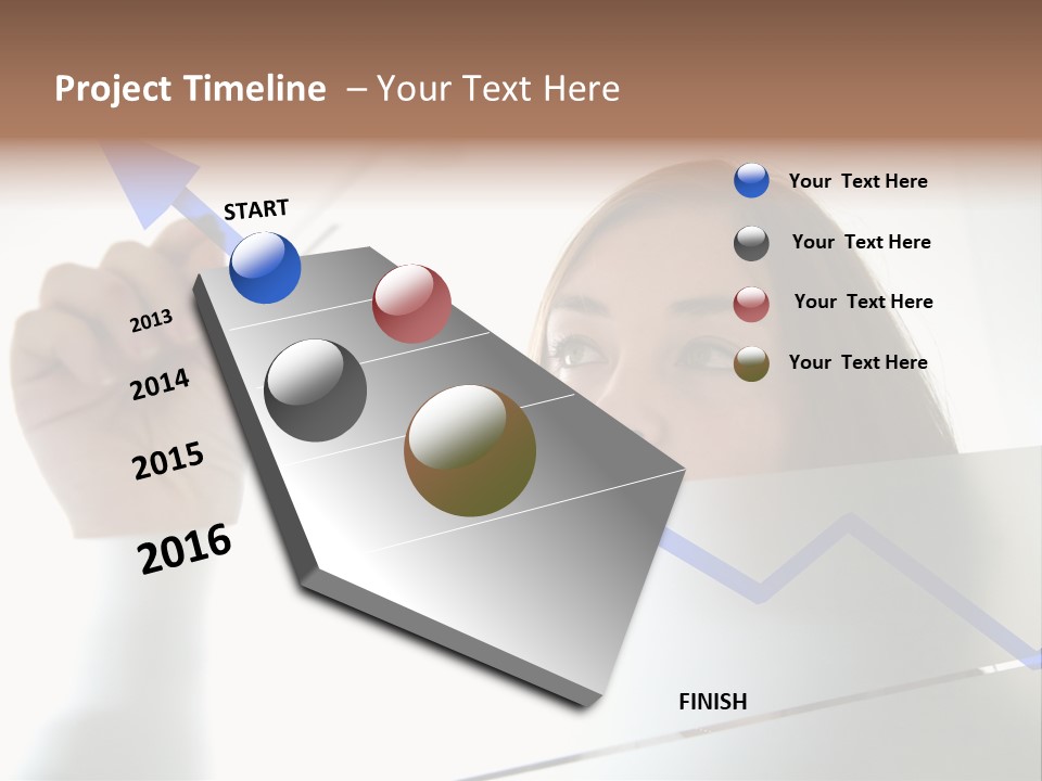 Business Woman Drawing A Graph On A Glass Window In An Office - Focus Is On Graph PowerPoint Template