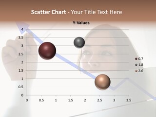 Business Woman Drawing A Graph On A Glass Window In An Office - Focus Is On Graph PowerPoint Template