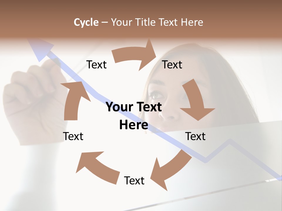 Business Woman Drawing A Graph On A Glass Window In An Office - Focus Is On Graph PowerPoint Template