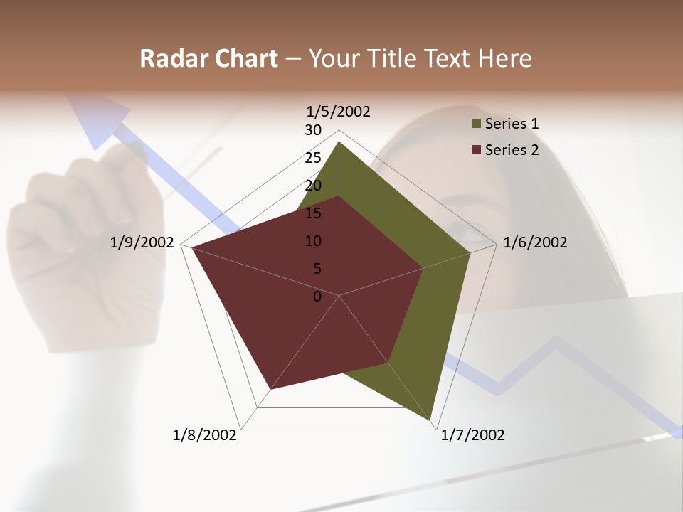 Business Woman Drawing A Graph On A Glass Window In An Office - Focus Is On Graph PowerPoint Template