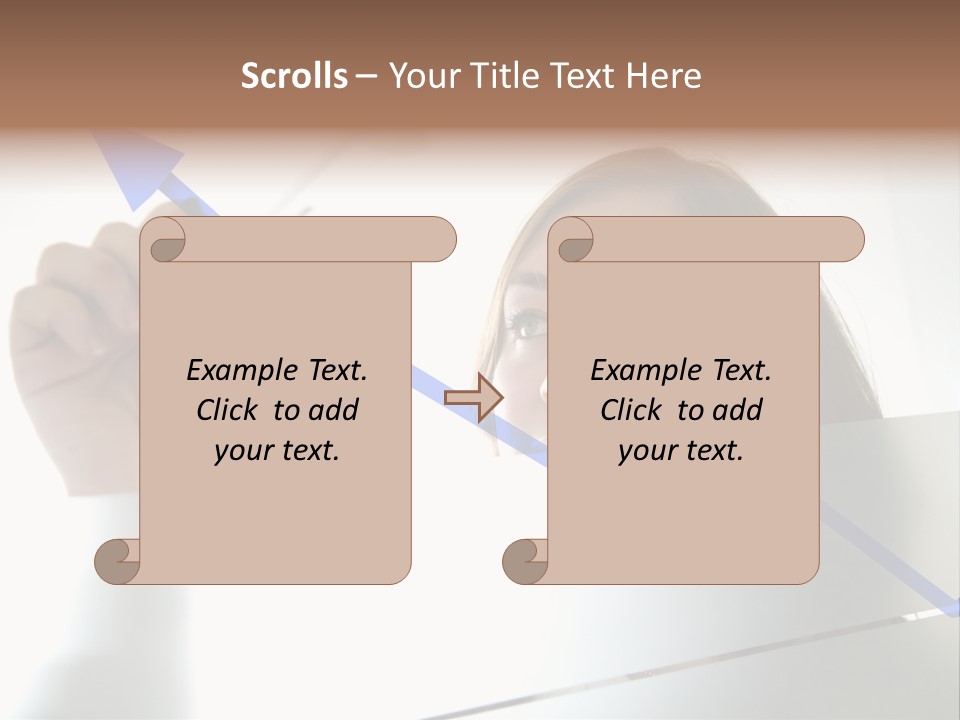 Business Woman Drawing A Graph On A Glass Window In An Office - Focus Is On Graph PowerPoint Template