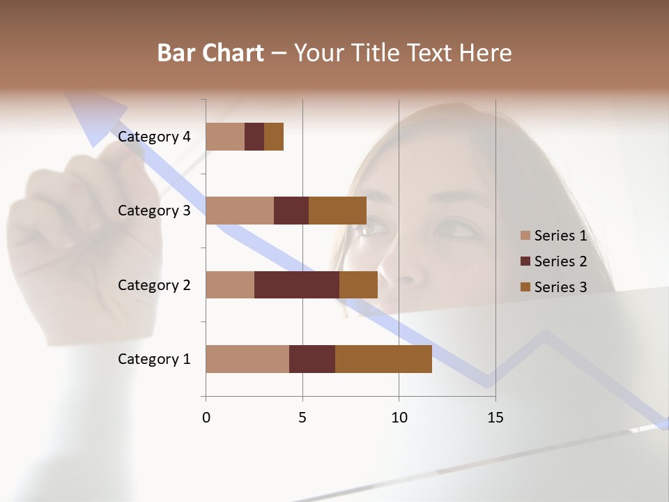 Business Woman Drawing A Graph On A Glass Window In An Office - Focus Is On Graph PowerPoint Template