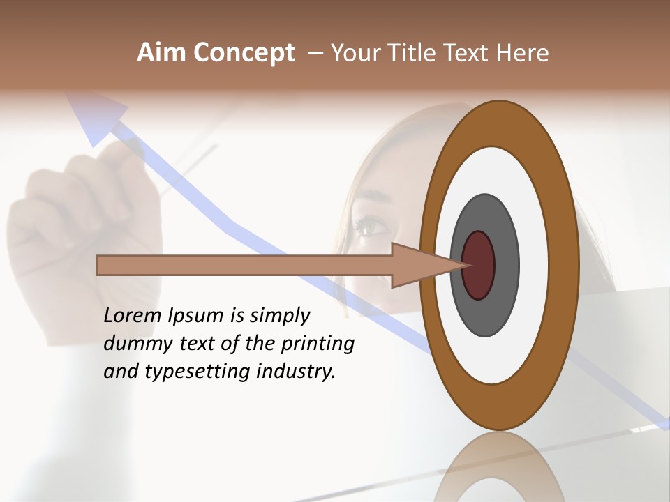Business Woman Drawing A Graph On A Glass Window In An Office - Focus Is On Graph PowerPoint Template