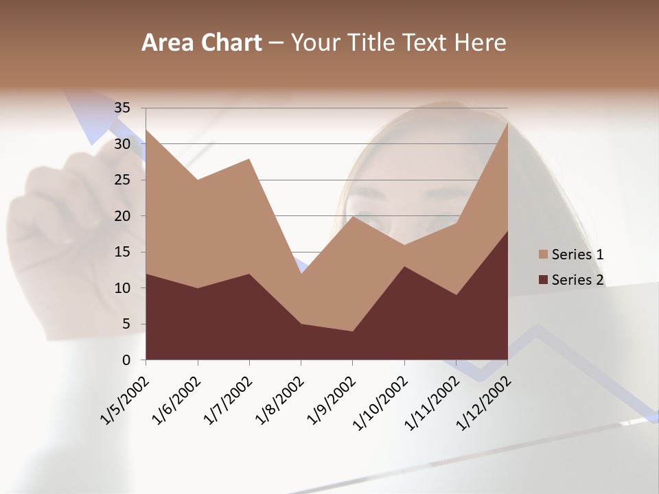 Business Woman Drawing A Graph On A Glass Window In An Office - Focus Is On Graph PowerPoint Template