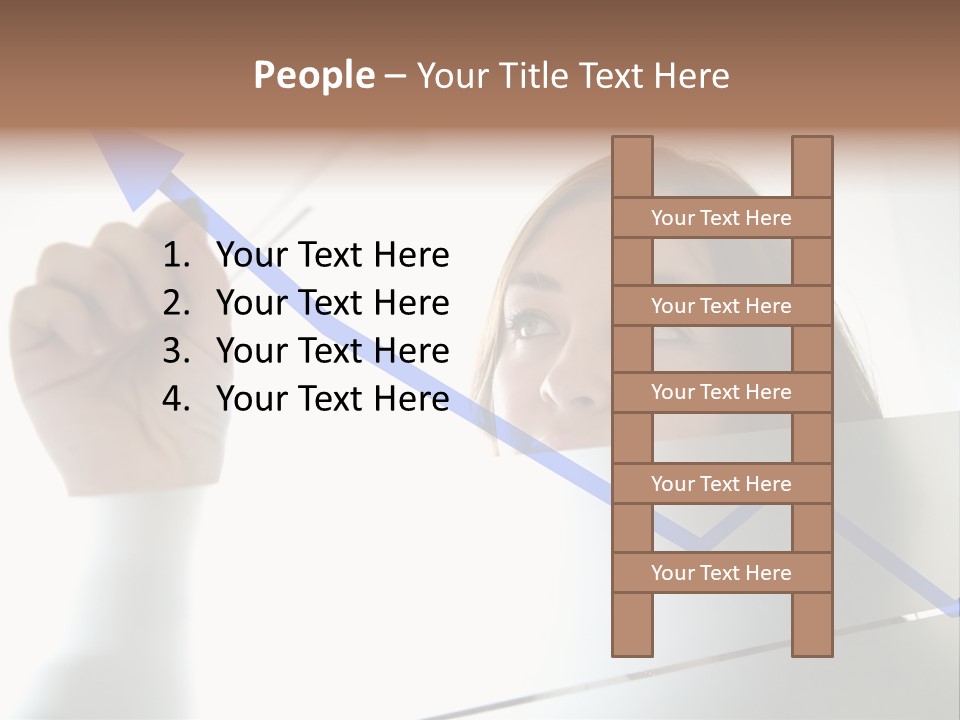 Business Woman Drawing A Graph On A Glass Window In An Office - Focus Is On Graph PowerPoint Template
