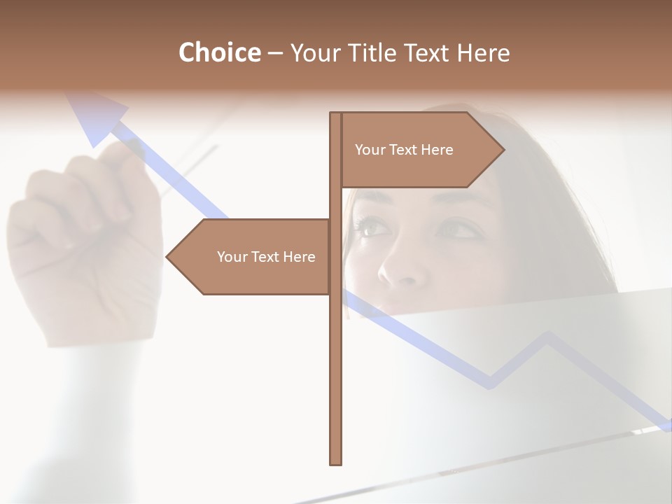 Business Woman Drawing A Graph On A Glass Window In An Office - Focus Is On Graph PowerPoint Template