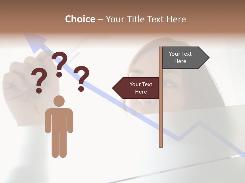 Business Woman Drawing A Graph On A Glass Window In An Office - Focus Is On Graph PowerPoint Template