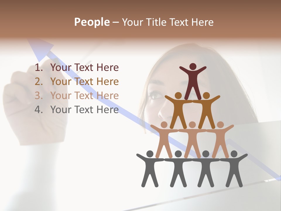 Business Woman Drawing A Graph On A Glass Window In An Office - Focus Is On Graph PowerPoint Template