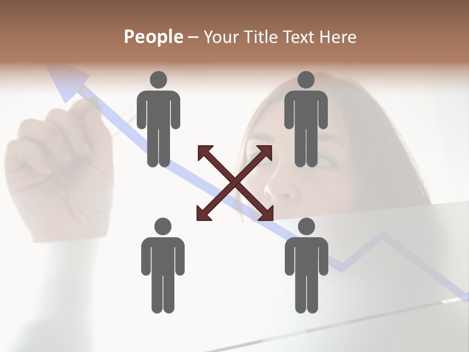 Business Woman Drawing A Graph On A Glass Window In An Office - Focus Is On Graph PowerPoint Template