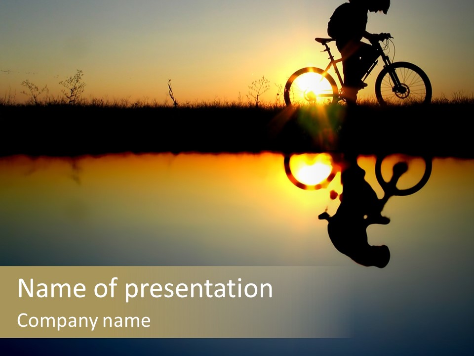 Mountain Biker Girl Silhouette In Sunrise PowerPoint Template