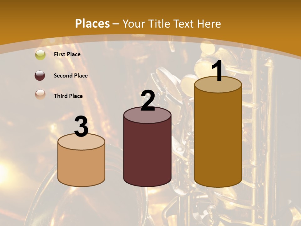 Warm And Golden Lite Saxophone Against Reflective Background With Copy Space PowerPoint Template