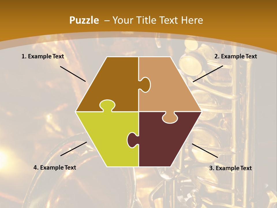Warm And Golden Lite Saxophone Against Reflective Background With Copy Space PowerPoint Template