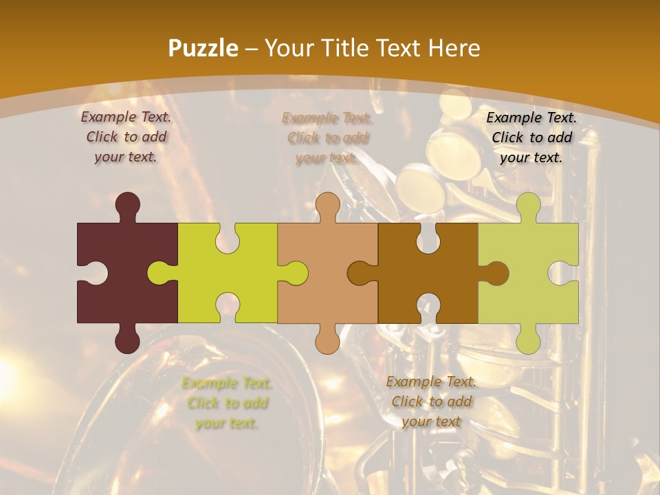 Warm And Golden Lite Saxophone Against Reflective Background With Copy Space PowerPoint Template