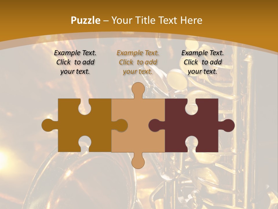 Warm And Golden Lite Saxophone Against Reflective Background With Copy Space PowerPoint Template