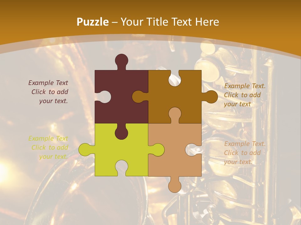 Warm And Golden Lite Saxophone Against Reflective Background With Copy Space PowerPoint Template