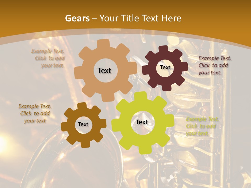 Warm And Golden Lite Saxophone Against Reflective Background With Copy Space PowerPoint Template