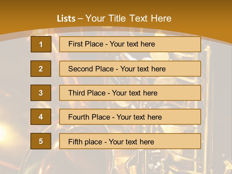 Warm And Golden Lite Saxophone Against Reflective Background With Copy Space PowerPoint Template