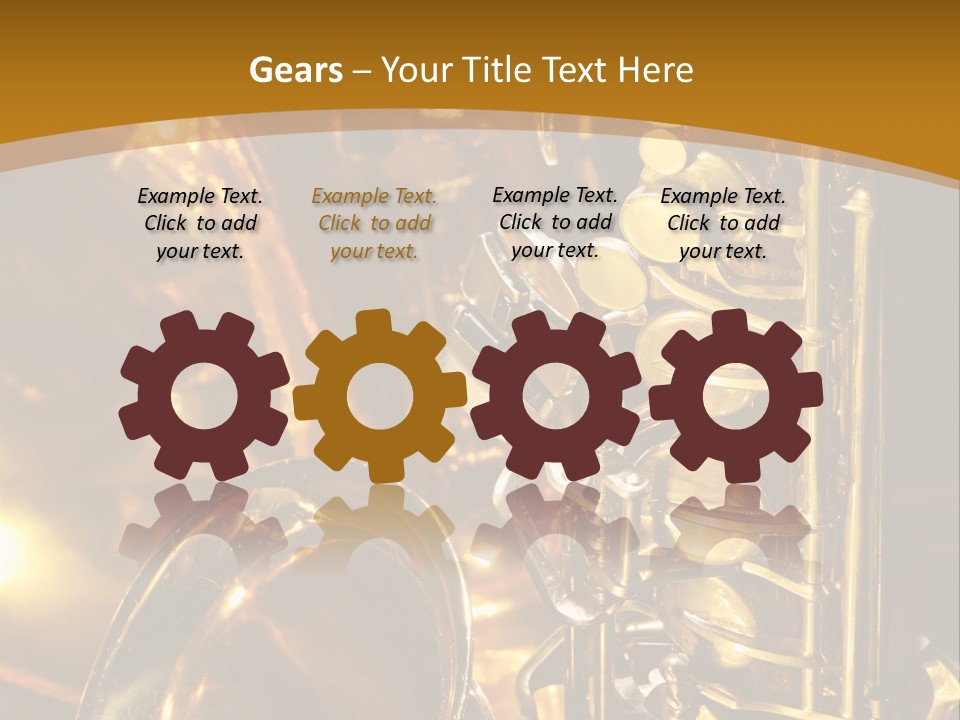 Warm And Golden Lite Saxophone Against Reflective Background With Copy Space PowerPoint Template