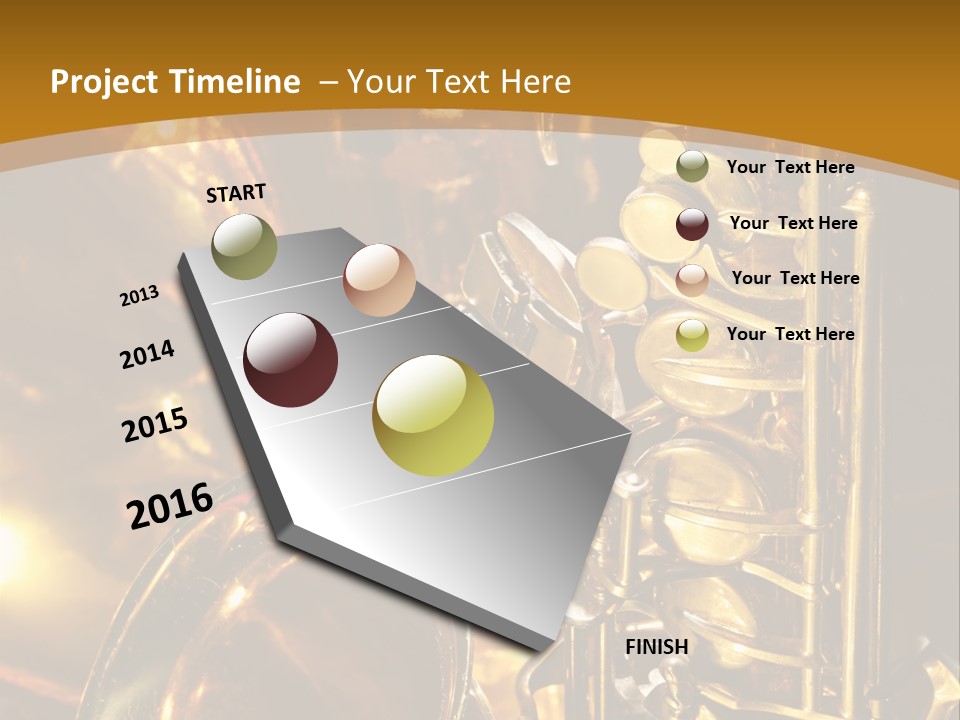 Warm And Golden Lite Saxophone Against Reflective Background With Copy Space PowerPoint Template