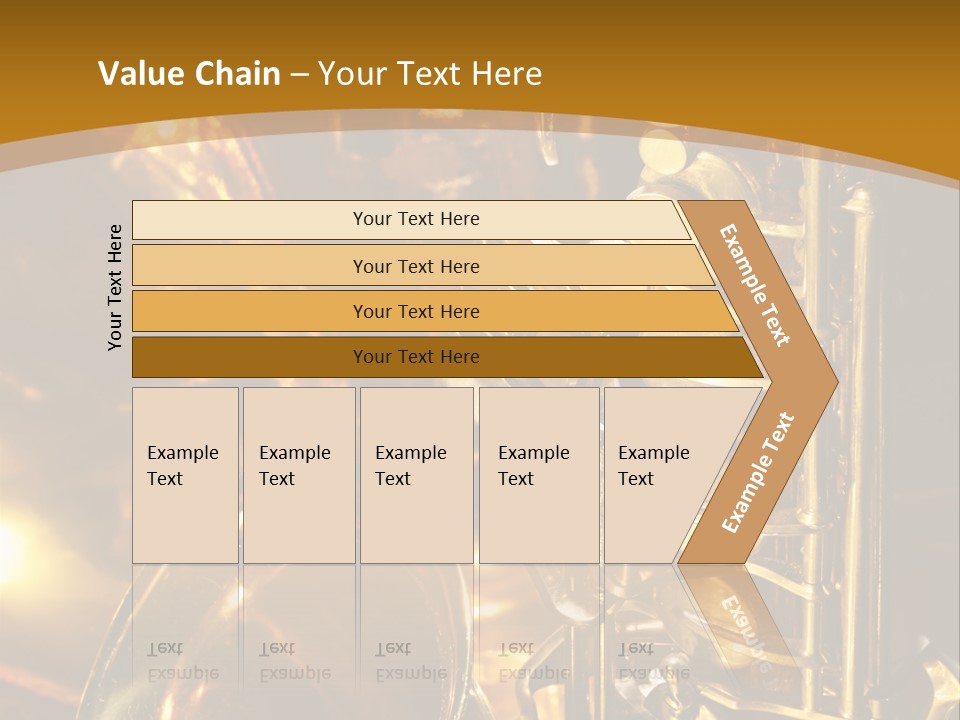 Warm And Golden Lite Saxophone Against Reflective Background With Copy Space PowerPoint Template