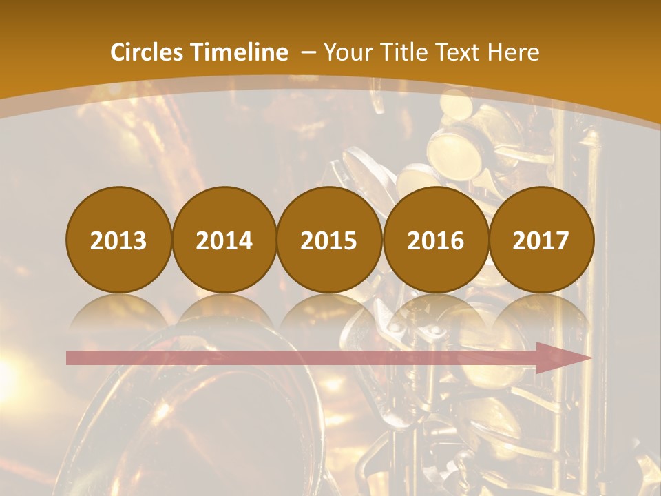 Warm And Golden Lite Saxophone Against Reflective Background With Copy Space PowerPoint Template