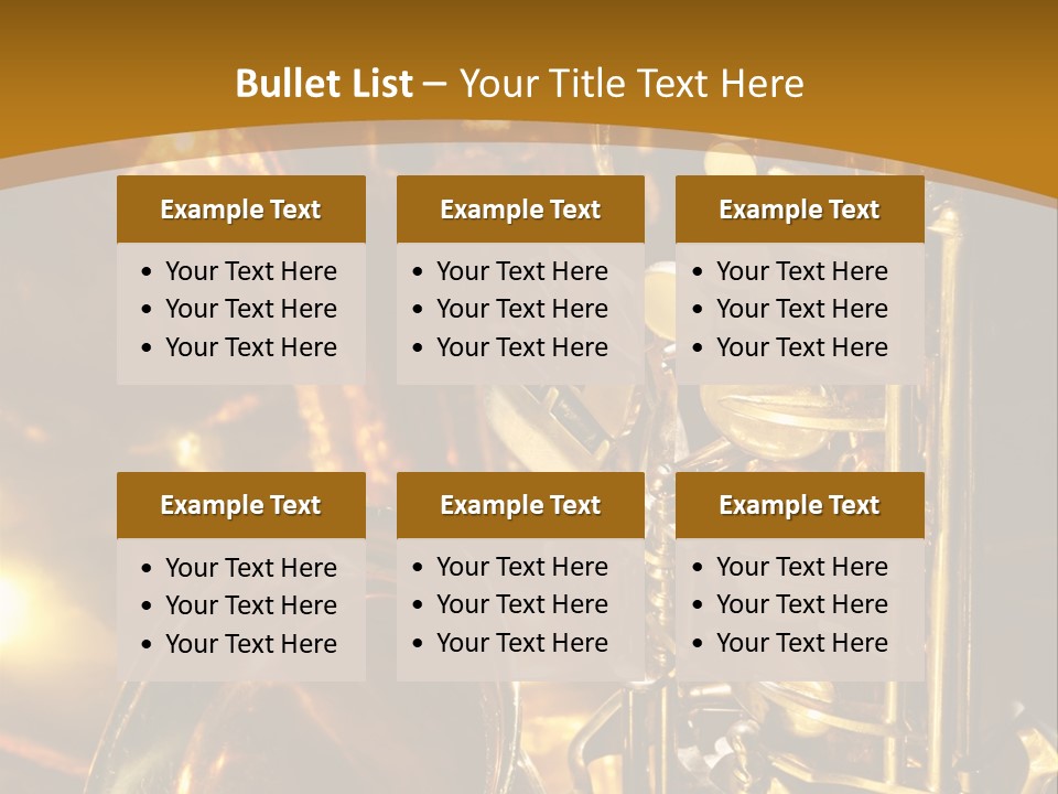 Warm And Golden Lite Saxophone Against Reflective Background With Copy Space PowerPoint Template