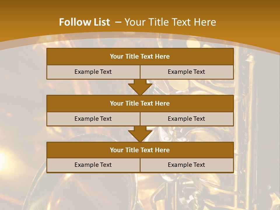 Warm And Golden Lite Saxophone Against Reflective Background With Copy Space PowerPoint Template